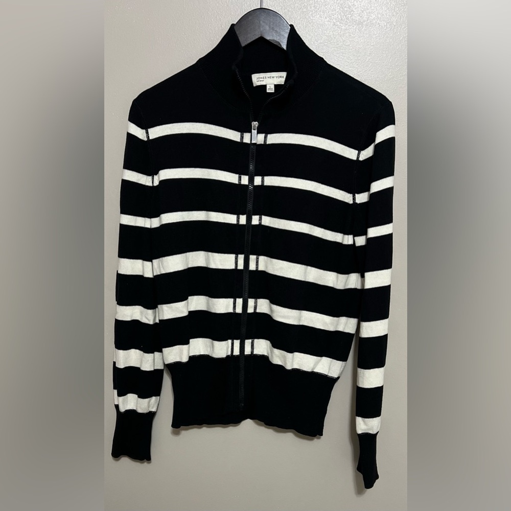 Jones New York Sport Full Zip Striped Women’s Sweater Cardigan Size Large